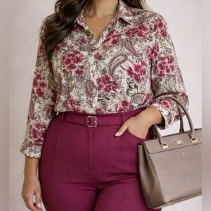 Alfred Dunner Floral Popover Satin Top Size 18